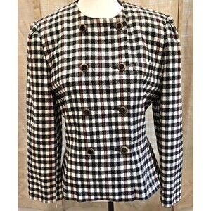 80s/90s VTG Dividends Blazer Women's 8 Black White Red Plaid Double Breasted